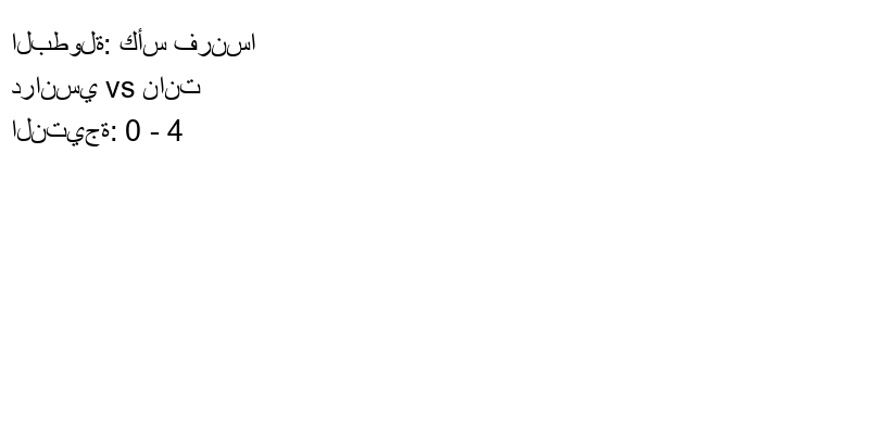  فريق نانت يكسب فريق درانسي بنتيجة 0 - 4 في بطولة كأس فرنسا.