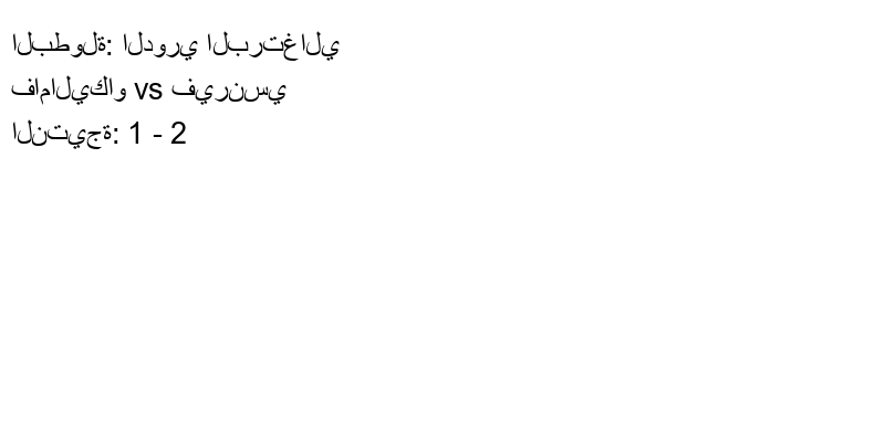  فريق فيرنسي يكسب فريق فاماليكاو بنتيجة 1 - 2 في بطولة الدوري البرتغالي.