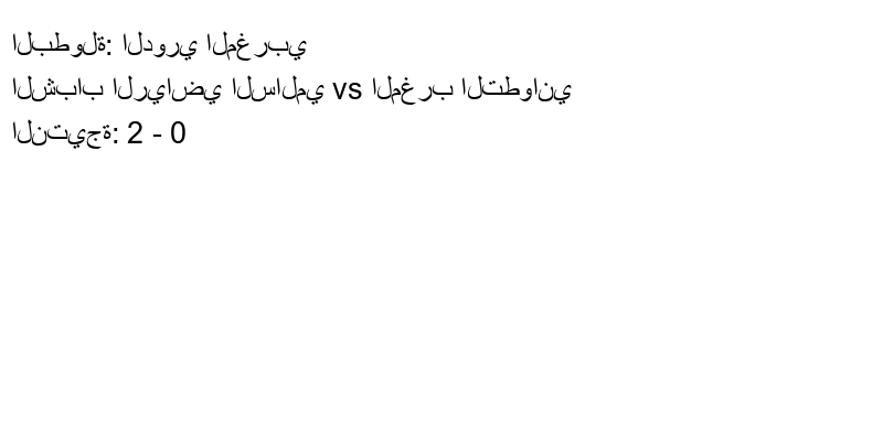  فريق الشباب الرياضي السالمي يسحق المغرب التطواني بنتيجة 2 - 0 في بطولة الدوري المغربي.