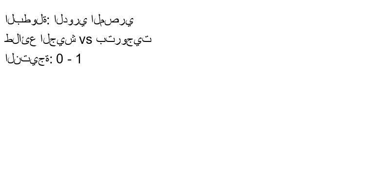  فريق بتروجيت يكسب فريق طلائع الجيش بنتيجة 0 - 1 في بطولة الدوري المصري.