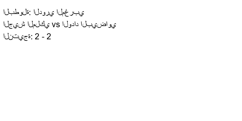 تعادل الجيش الملكي وفريق الوداد البيضاوي بنتيجة 2 - 2 في بطولة الدوري المغربي.