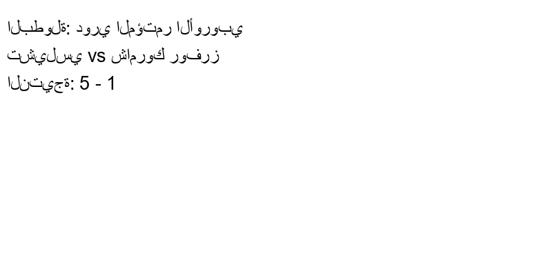  فريق تشيلسي يسحق شامروك روفرز بنتيجة 5 - 1 في بطولة دوري المؤتمر الأوروبي.