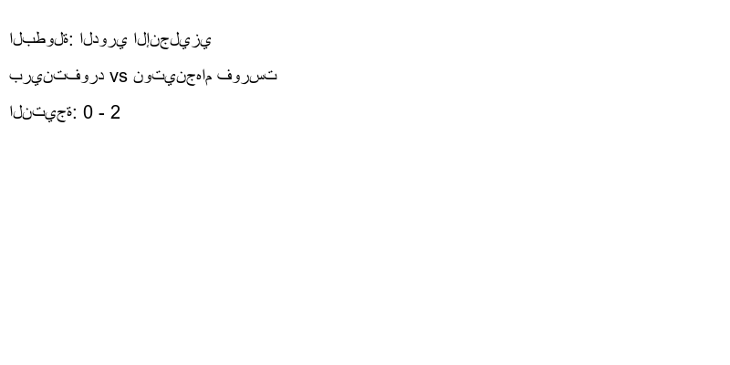  فريق نوتينجهام فورست يكسب فريق برينتفورد بنتيجة 0 - 2 في بطولة الدوري الإنجليزي.