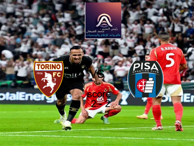 انتهت المباراة بين تورينو و بيزا كالتشيو بالتعادل بنتيجة 2 - 2 في بطولة الدوري الإيطالي.