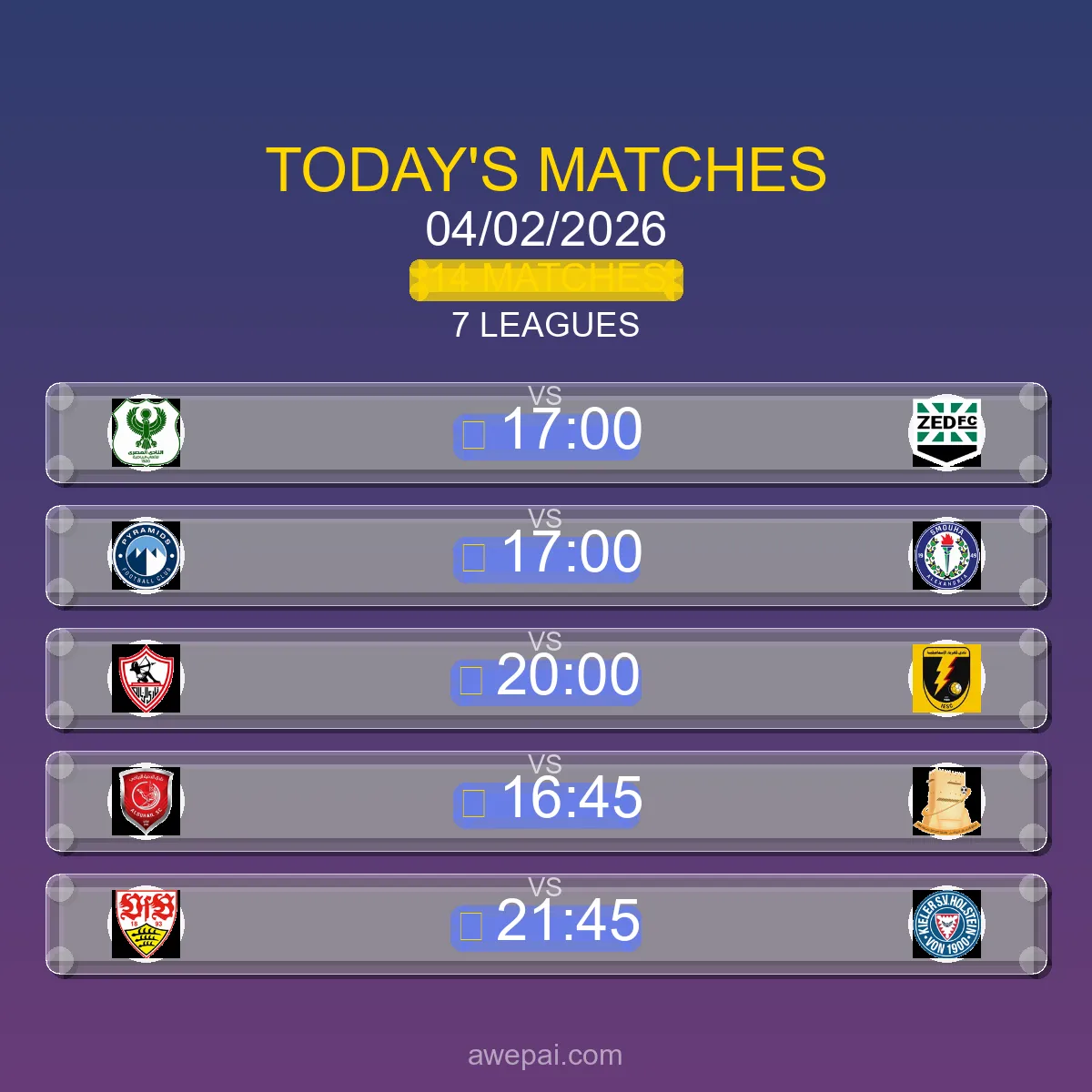 مواعيد مباريات اليوم الأربعاء 04 فبراير 2026 - البث المباشر والنتائج لجميع البطولات