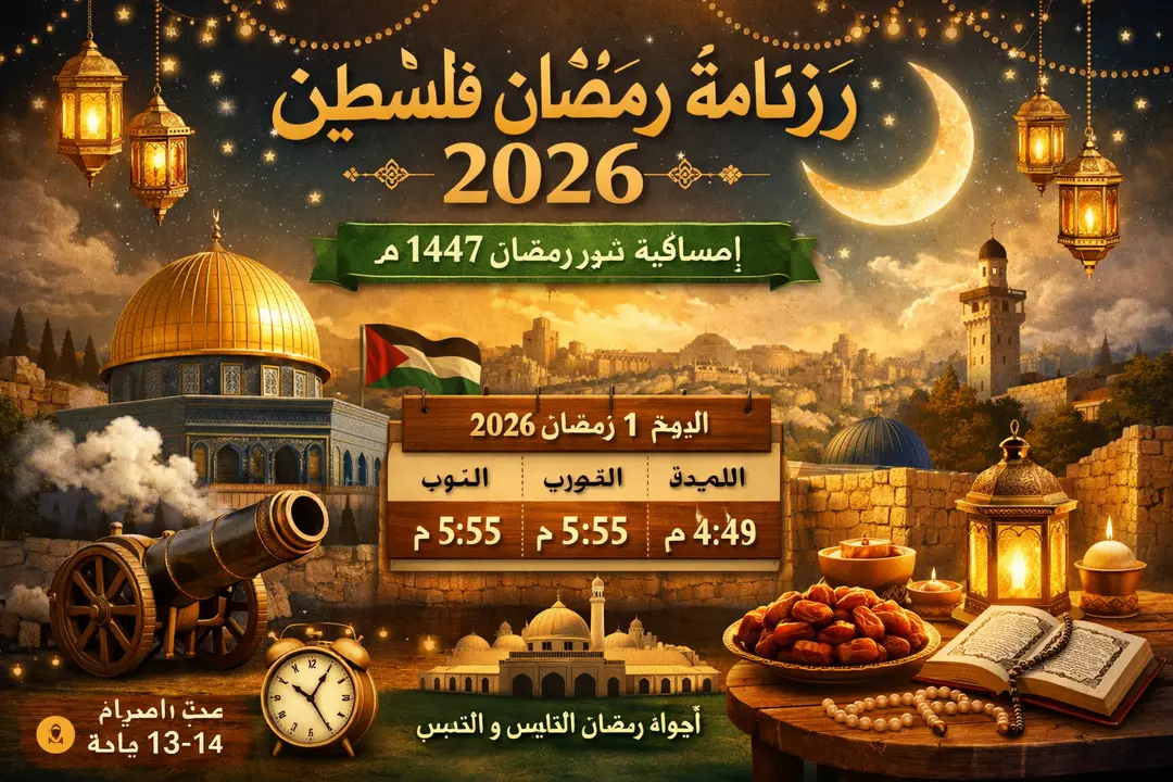 رزنامة رمضان فلسطين 2026 – إمساكية شهر رمضان 1447 في القدس وغزة وجميع المدن