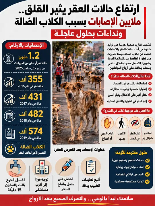 1.2 مليون حالة عقر بسبب الكلاب الضالة .. ما  هي  الإسعافات العاجلة بعد العقر؟  ونداءات بحلول عاجلة