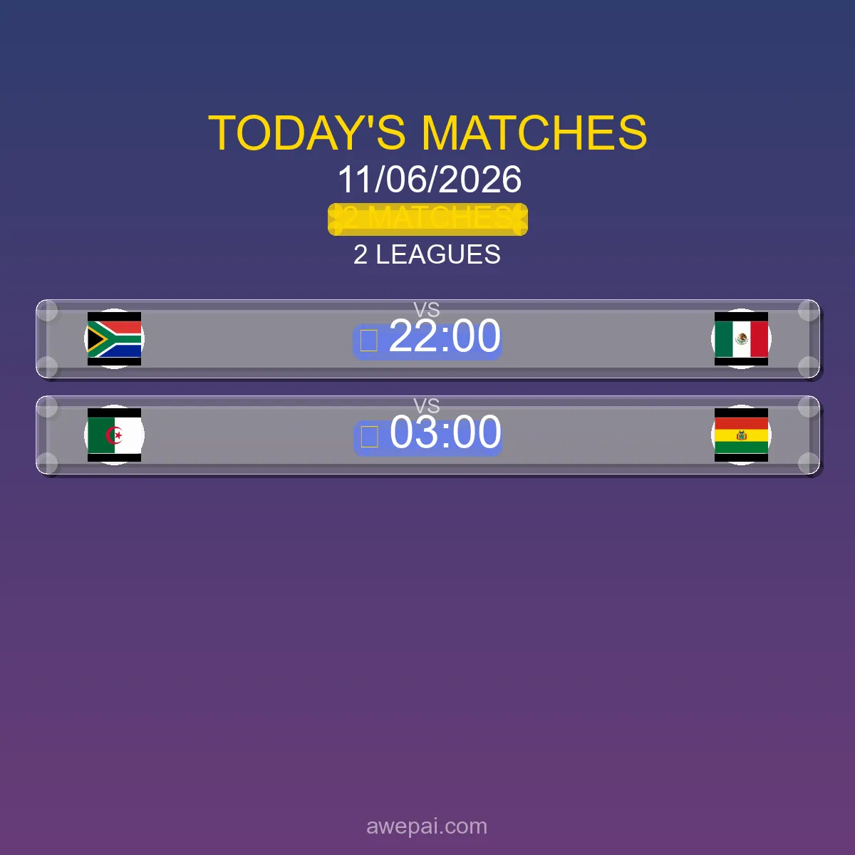 مواعيد مباريات اليوم الخميس 11 يونيو 2026 - البث المباشر والنتائج لجميع البطولات
