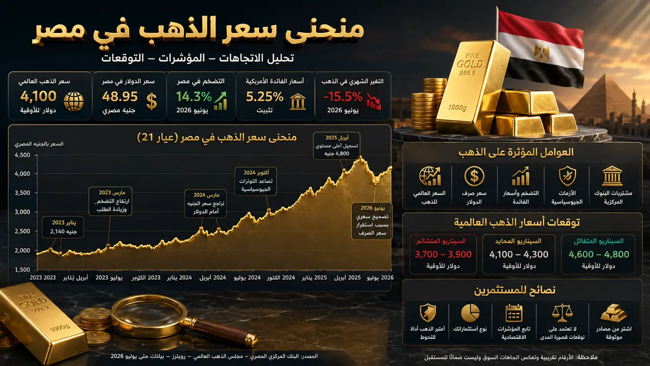 منحنى سعر الذهب في مصر بالأرقام 2026 : كيف تغيرت الأسعار؟ وتوقعات السعر