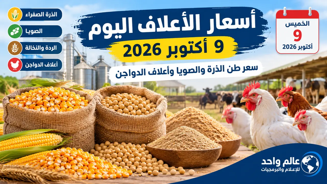 أسعار الأعلاف اليوم الجمعة 9 أكتوبر 2026.. سعر طن الذرة والصويا وأعلاف الدواجن