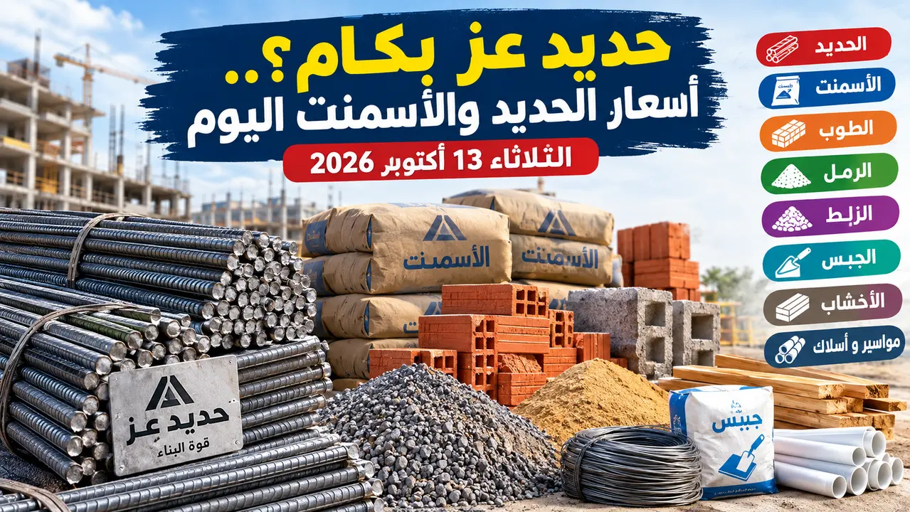 أسعار مواد البناء الثلاثاء 13 اكتوبر 2026 .. تطورات الحديد الاستثماري واسمنت السويدي