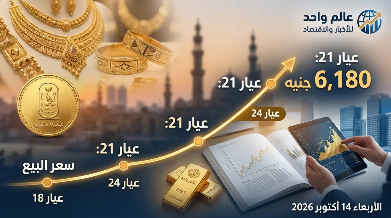 منحنى سعر الذهب عيار 21 اليوم الأربعاء 14 أكتوبر 2026 وقراءة في حركة الصاغة - تحديث الظهيرة