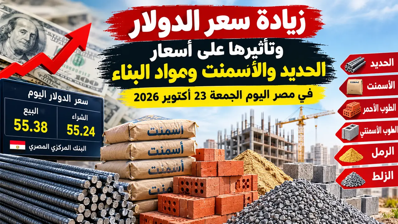 زيادة سعر الدولار وتأثيرها على أسعار الحديد والأسمنت ومواد البناء في مصر اليوم الجمعة 23 أكتوبر 2026