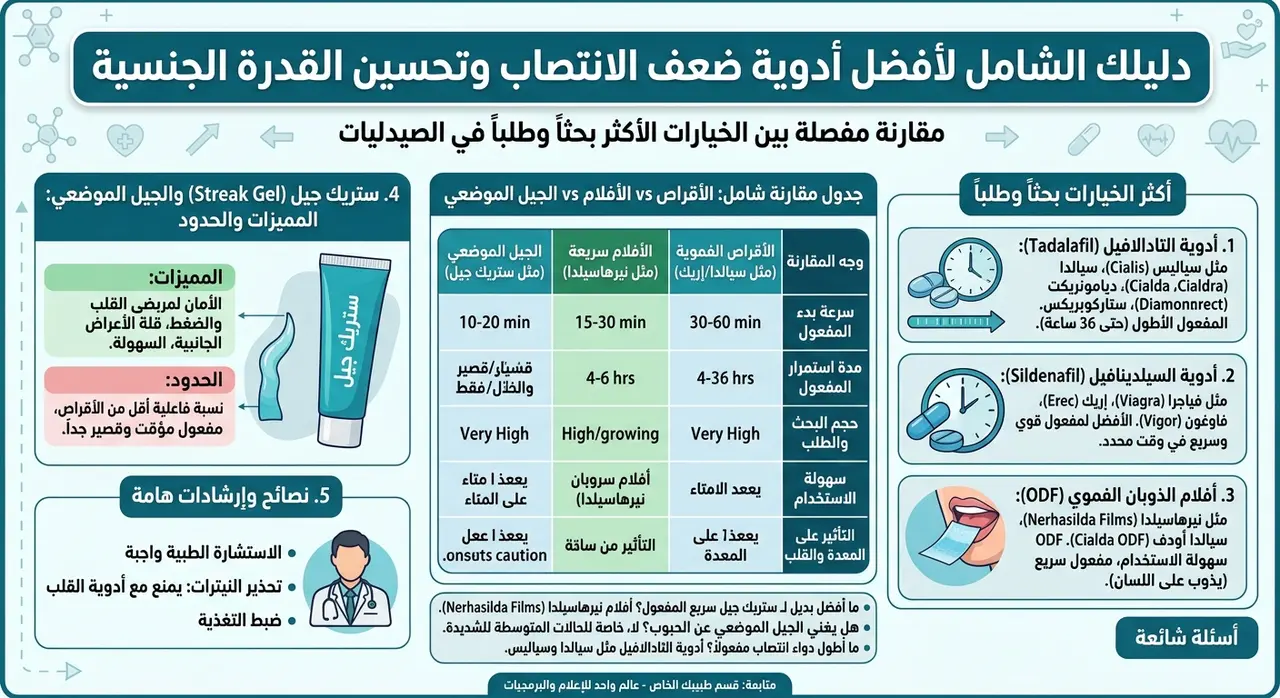 دليل أدوية ومستحضرات علاج ضعف الانتصاب سياليس (Cialis)، سيالدا (Cialda)، ديامونريكت (Diamonrect)، ستاركوبريكس (Starcoprex : المقارنة الشاملة والخيارات الأكثر طلباً في السوق